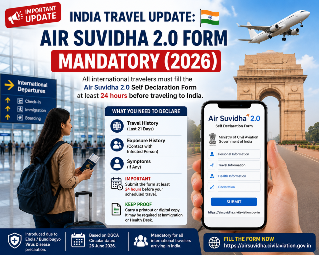 India Travel Update: Air Suvidha 2.0 Form Mandatory (2026)